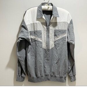KING SIZE BRAND Men’s Big & Tall LS Gray White 1/2 Zip Pullover Shirt Jacket XLT